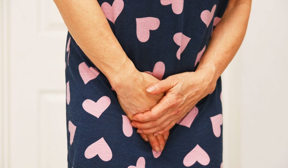 senior woman embarrassed stress urinary incontinence