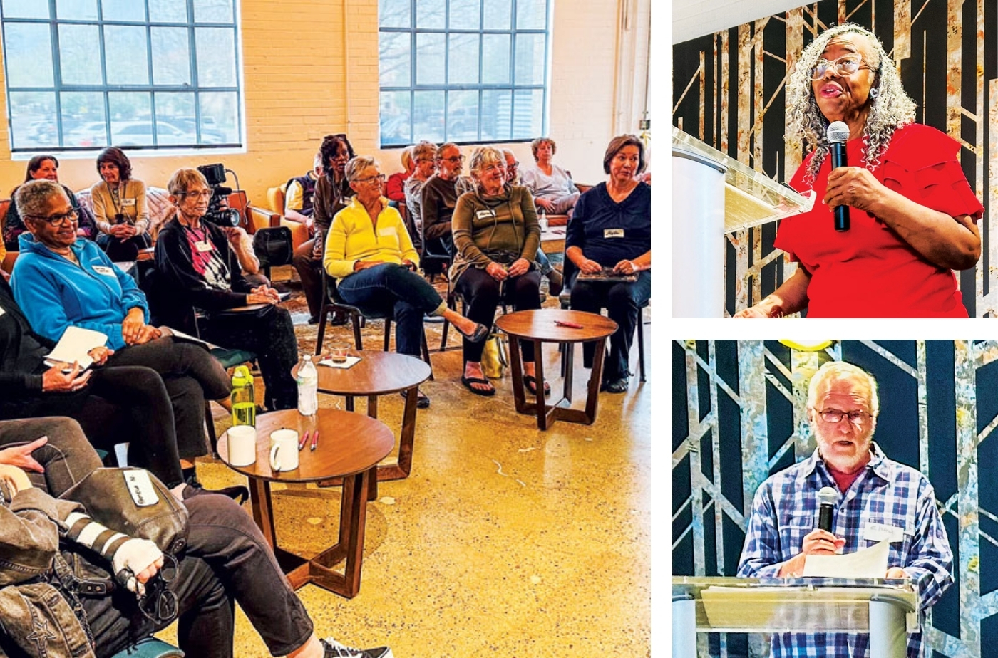 older adults listening to poetry at senior planet center