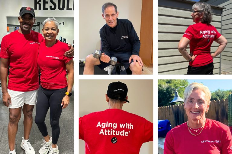 collage of Senior Planet Sponsored Athletes doing various exercises
