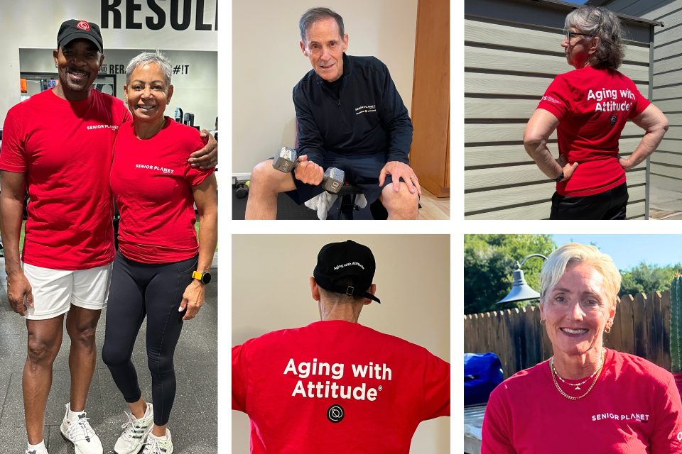 collage of Senior Planet Sponsored Athletes doing various exercises